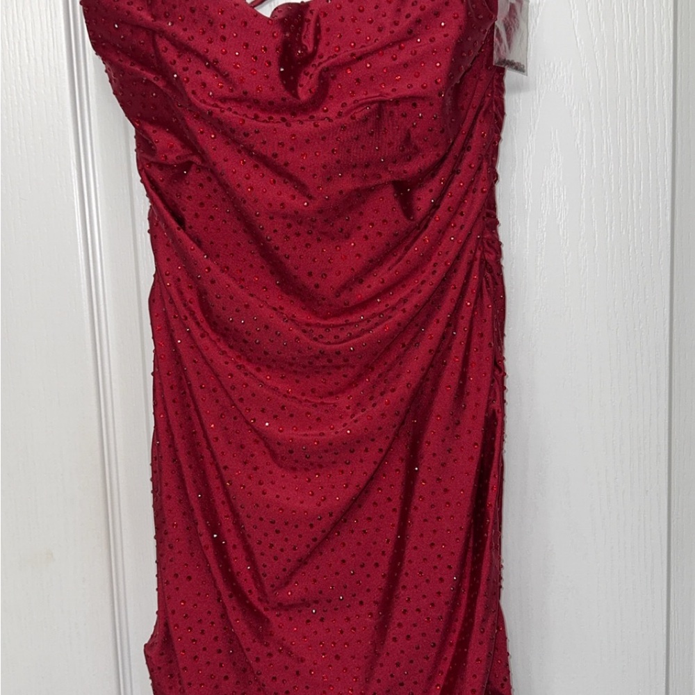 Sherri Hill Wine Satin Lace-Up Mini Dress